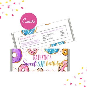 Donut Hershey Bar, Donut Candy Bar, Donut Party, Donut Birthday, Donut Chocolate Bar, Donut favors, Canva Template