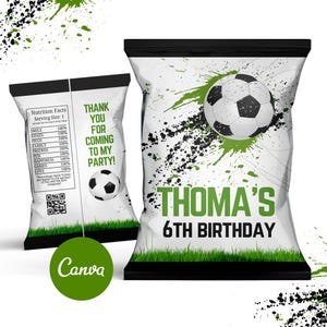 Soccer Chip Bag, Soccer Birthday, Soccer Chips, Soccer favors, American Football, Soccer Treat Bag, Soccer Party Treats