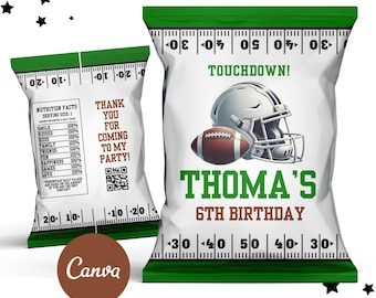 Football Chip Bag, American Football Party, Football Birthday, Football Chips, Football favors, American Football