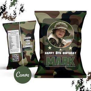 Army Chip Bag, Army Party, Military Birthday, Camouflage Chip Bag, Army favors, Camouflage Party