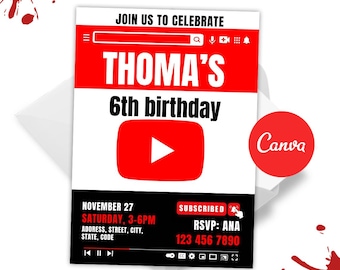 Invitación en video, invitación de cumpleaños para redes sociales, plantilla de Canva editable e imprimible, invitación en video
