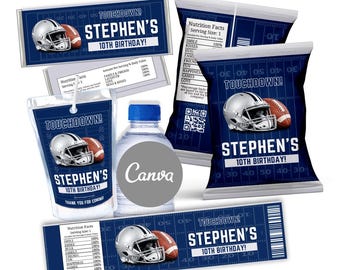 Kit per compleanno a tema calcio, Kit calcio blu e argento, Festa di calcio americano, Compleanno a tema calcio, Modello di calcio, Bomboniere a tema calcio
