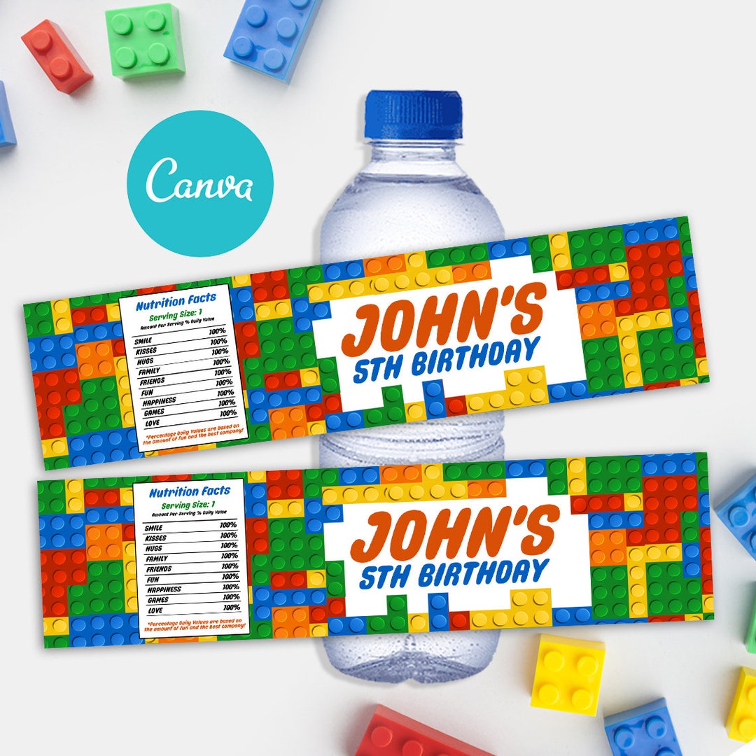 Building Blocks Water Bottle, Building Blocks Birthday Water Bottle ...
