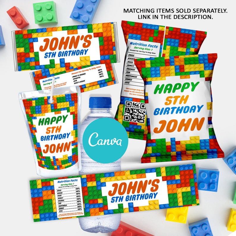 Building Blocks Chip Bag, Building Blocks Birthday Chip Bag, Printable