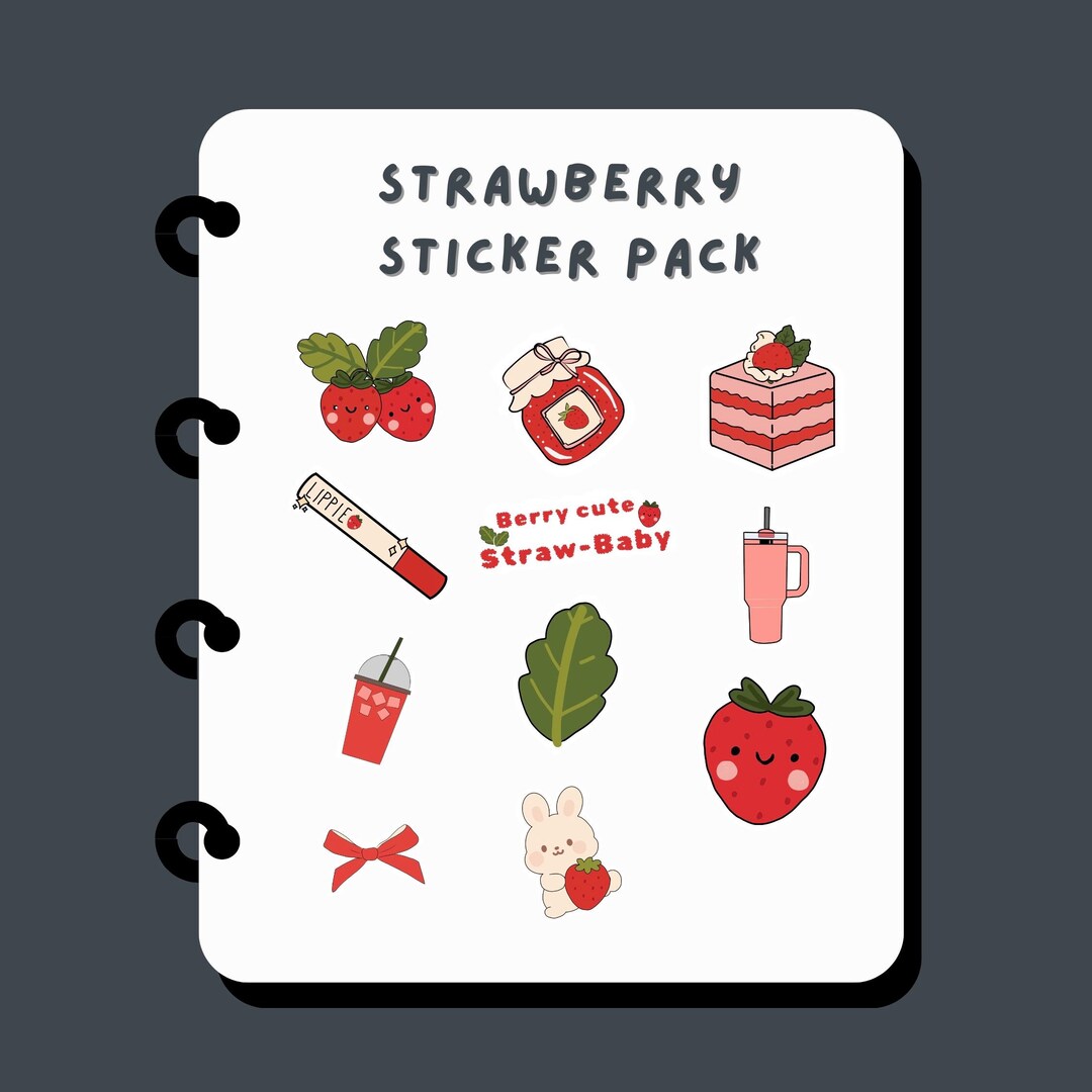 Strawberry Sticker Pack PNG, Cute Kawaii Strawbaby Stickers, Digital ...