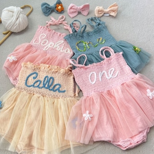 Personalized Name Baby Tutu Dress,Custom Hand Embroidered Baby Romper,First Birthday Gift,Baby Shower Gift,Tutu Dresses