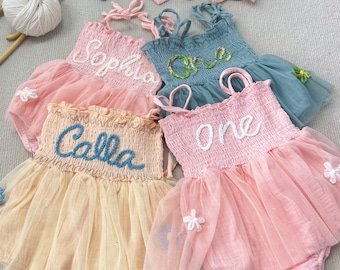 Personalized Name Baby Tutu Dress,Custom Hand Embroidered Baby Romper,First Birthday Gift,Baby Shower Gift,Tutu Dresses