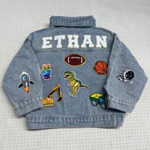Chenille Carta Parche Jean Chaqueta, Niñas Personalizadas Niño Chenille Nombre Parche Chaqueta de Mezclilla, Niños Personalizado Parche Chaqueta Regalo
