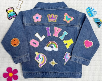 Chenille Letter Patch Jean Jacket, Custom Girls Toddler Chenille Name Patch Denim Jacket, Boys Personalized Patch Jacket Gift