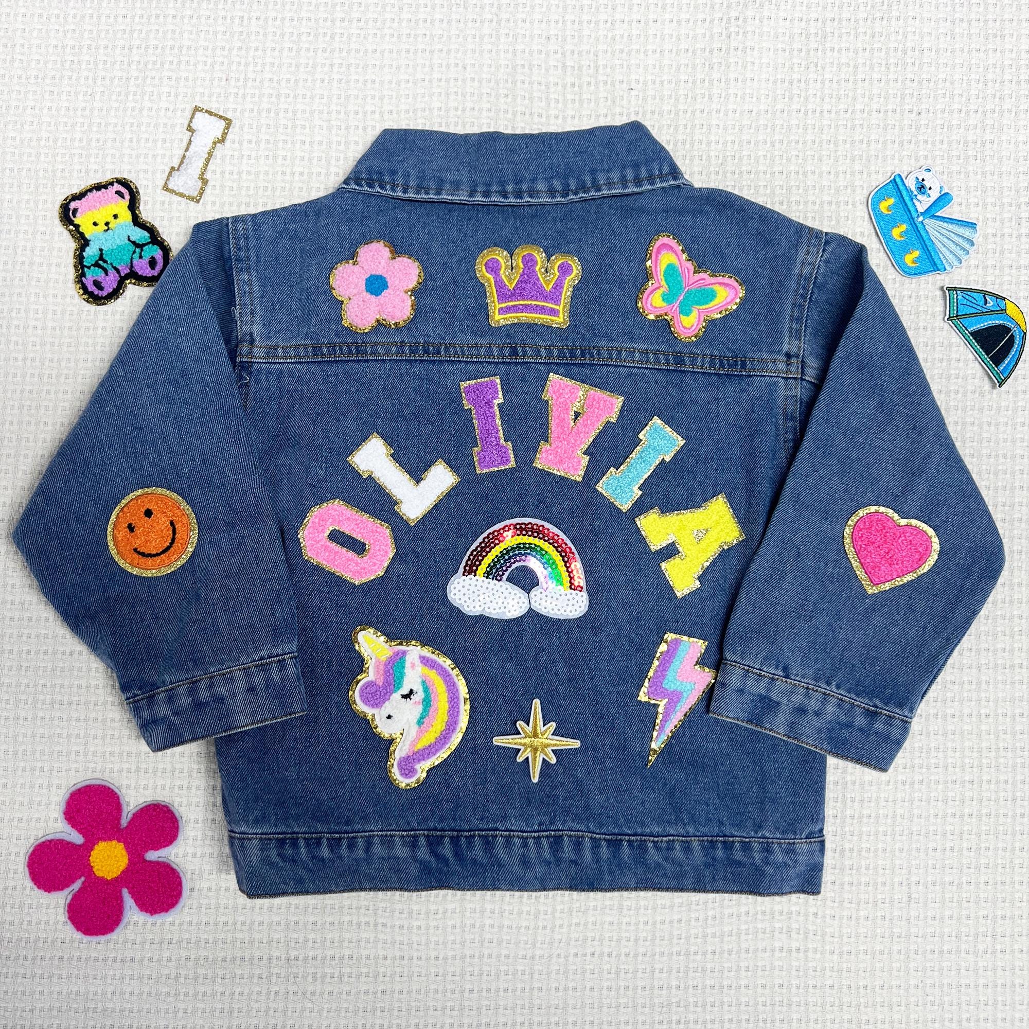 Chenille Letter Patch Jean Jacket, Custom Girls Toddler Chenille Name Patch Denim Jacket, Boys Personalized Patch Jacket Gift
