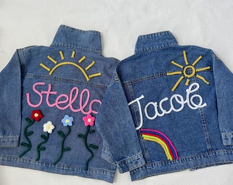 Personalized Kids Name Jean Jacket, Custom Girls Toddler Name Letter Jacket, Boys Jacket With Name, Birthday Gift For Kids