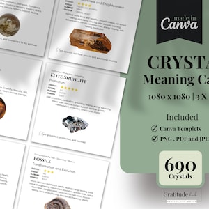 Crystal Meaning Cards , Crystal Information Cards , Printable and Editable Crystal Cards, Gemstone Meaning Cards,  Digital Gem Cards