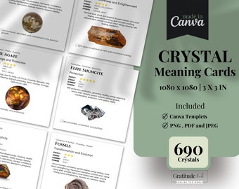 Crystal Meaning Cards , Crystal Information Cards , Printable and Editable Crystal Cards, Gemstone Meaning Cards,  Digital Gem Cards