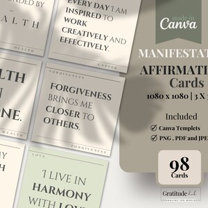 Editable Positive Affirmation Cards - Law of Attraction, Manifestation, Self Care