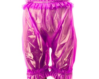 Latex baggy trousers with ruffles at the waist and leg, pink, size 3XL (267)