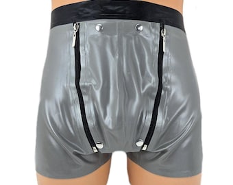 Latex shorts with black double zipper, handmade, 3XL (1585)