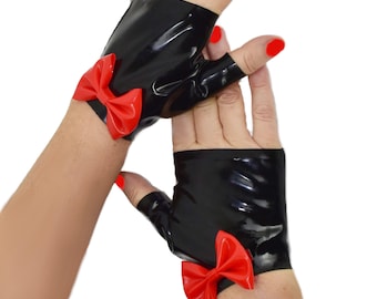 Latex Gloves with Bow Handmade XL (2925)