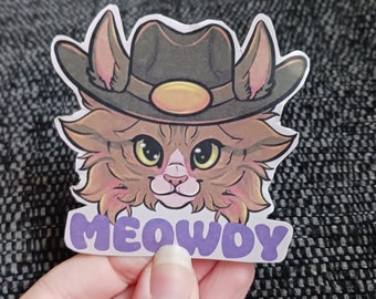 Meme-klistermärke med cowboykatt Meowdy