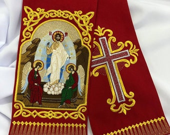 Gospel bookmark with icon of Resurrection fully-embroidered, religious gift, church embroidery, church decoration art
