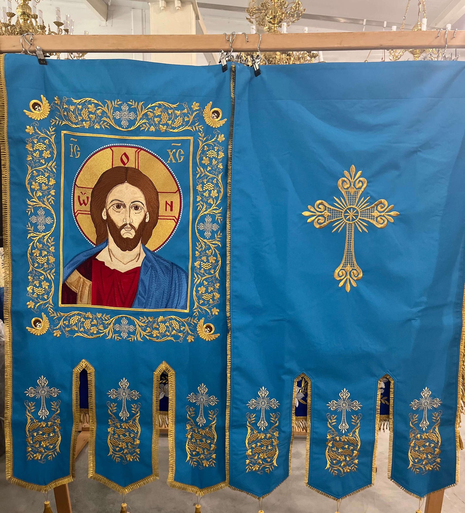 Church Banners Pair | Fully Embroidered Religious Banners | With Icon ...