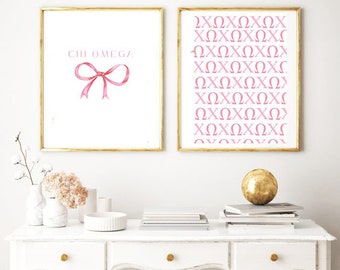 2 Chi Omega Sorority Art Prints, digital download prints, preppy wall decor