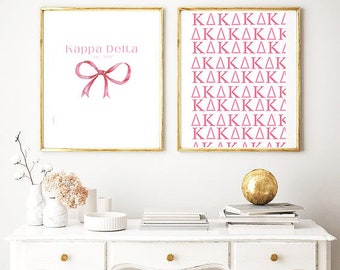 2 Kappa Delta Sorority Art Prints, digital downloads, preppy pink college wall decor