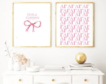 2 Delta Gamma Sorority Art Prints, digital download, preppy pink college wall art