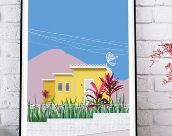 Rio de Janeiro art print | Tropical art| Brazil wall art | wall decor | house portrait | Brazilian buildings | architecture print |