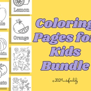 Coloring pages for kids vegetables fruits animals learning activity doodles digital downloads Printable Cute Pages, Fun for Everyone, Bundle