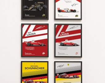 Formula One Icons | Ayrton Senna | Niki Lauda | Michael Schumacher | F1 | Formula 1 | Vintage Racing | Marlboro | Ultra High Quality Print