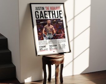 Custom UFC Poster Justin 'The Highlight' Gaethje MMA Statistics Signed | UFC Fighter