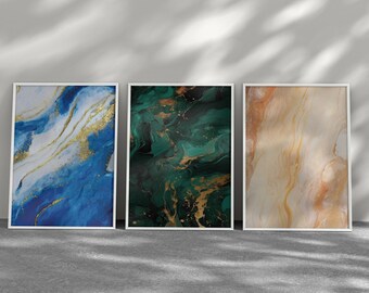 Abstract Marble Effect | Various Colours | Ultra High Quality Poster Print Wall Art | Green Emerald Gold Blue Beige