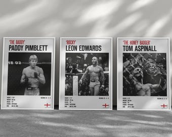 UFC-affisch monokrom MMA-fighterstatistik | UFC-fighterposters | Tryck i begränsad upplaga