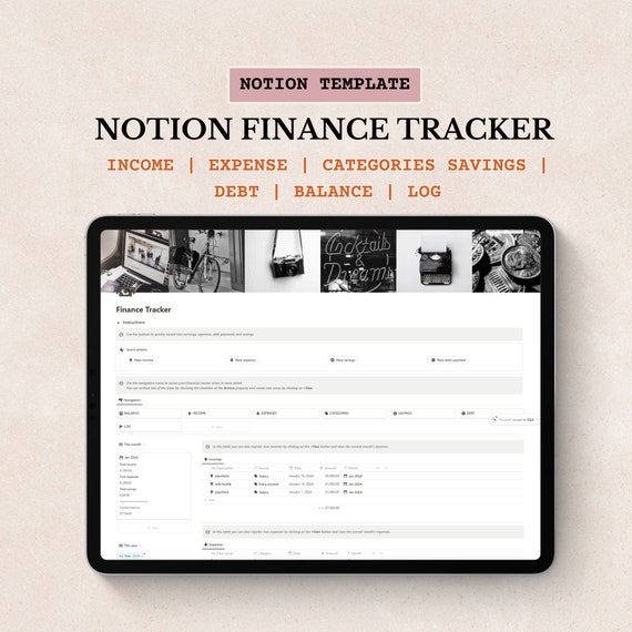 Notion Personal Finance Tracker Notion Template Finance Notion Savings and Debt Tracker Income and Expense Binder Monthly Financial Report