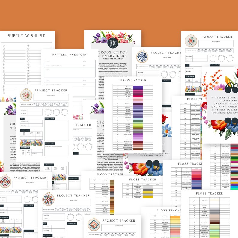 Cross Stich Planner Printable Embroidery Design Project Tracker Cross ...