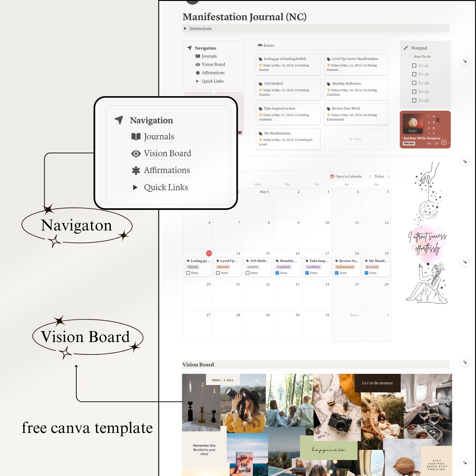 Notion Template 369 Manifestation Guided Journal Prompts Notion