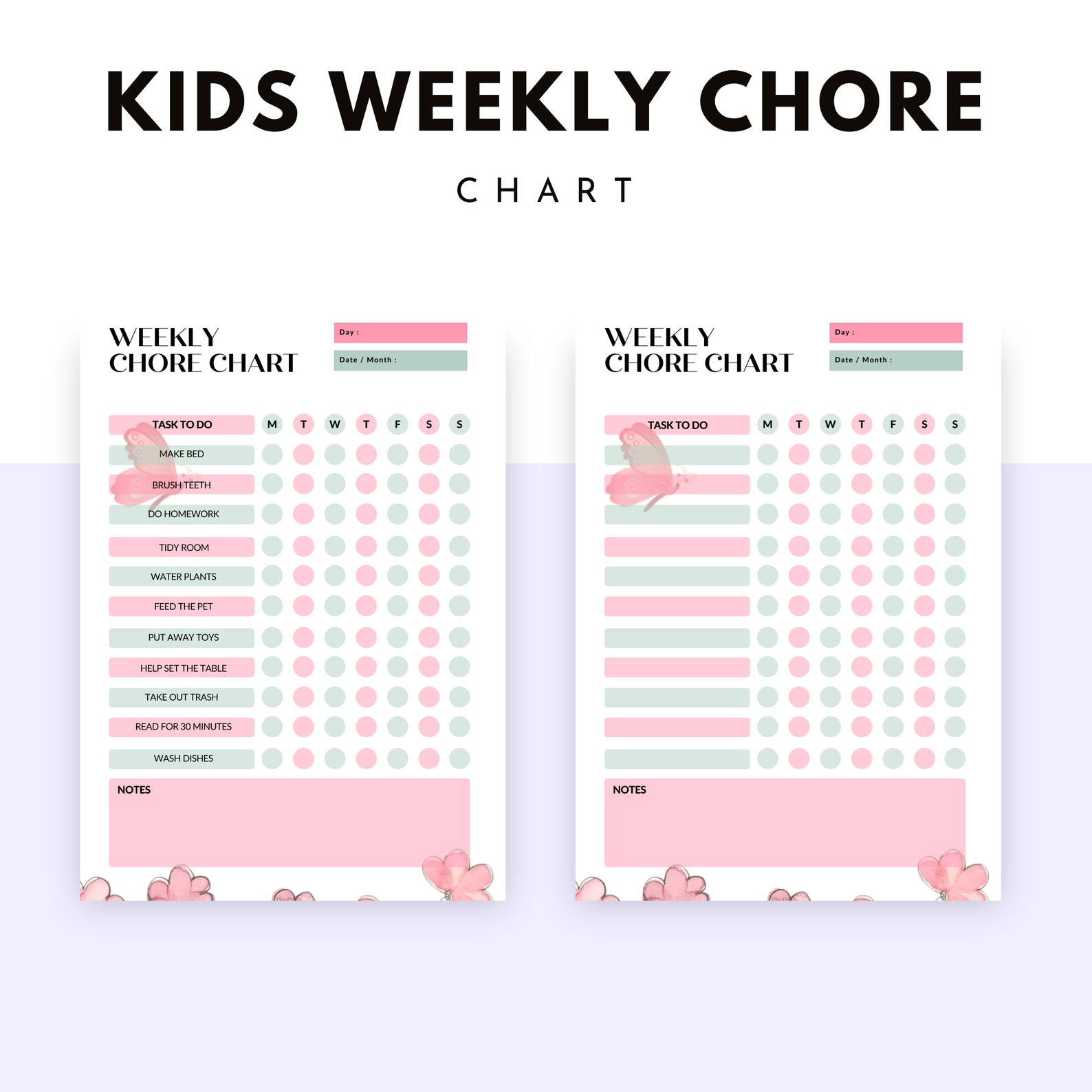 Weekly Chore Chart for Kids Pink Kids Chore Chart Kids Routine Weekly ...