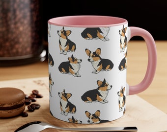 Corgi Pattern Mug, Cute Corgi Gift, Dog Lover, Gift for Her, Him, Birthday, Pembroke Welsh Corgi, Black Mug, Pet Mug, Red Headed Tri Color