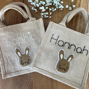Ostertasche/ Osternest handbestickt mit Name & Chenille Hasenpatch personalisierbar; Geschenketasche/ Ostern/ Osterkorb/ Jutetasche