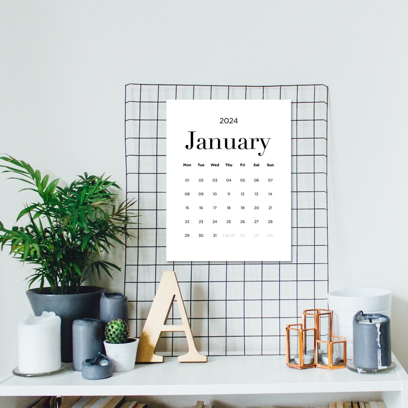 2024 Monthly Minimalist Calendar PRINTABLE PDF 2024, Letter Size, Wall