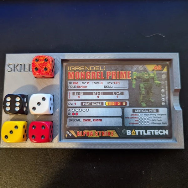 Porte-cartes d'attaque alpha Battletech et porte-dés - Organiseur imprimé en 3D pour les commandants mechwarrior