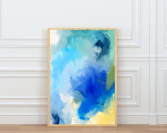 EVERIE blau creme gelb abstrakte Kunst 24 x 36 Zoll digitaler Download Druck lebendige moderne Wandkunst