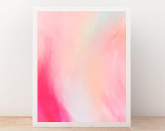 BRIELLE art abstrait rose et blanc 20 x 10 pouces téléchargement numérique impression art mural moderne vibrant