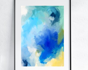EVERIE Blau Creme Gelb abstrakte Kunst 11 x 14 Zoll digitaler Download Druck lebendige moderne Wandkunst