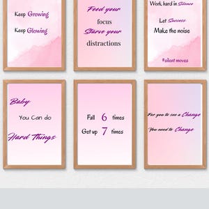 Inspirational Gallery Wall Bundle Set of 6 | Pink Wall Art Prints | Motivational Office Decor | Pink Aesthetic Posters | Positive Wall Art