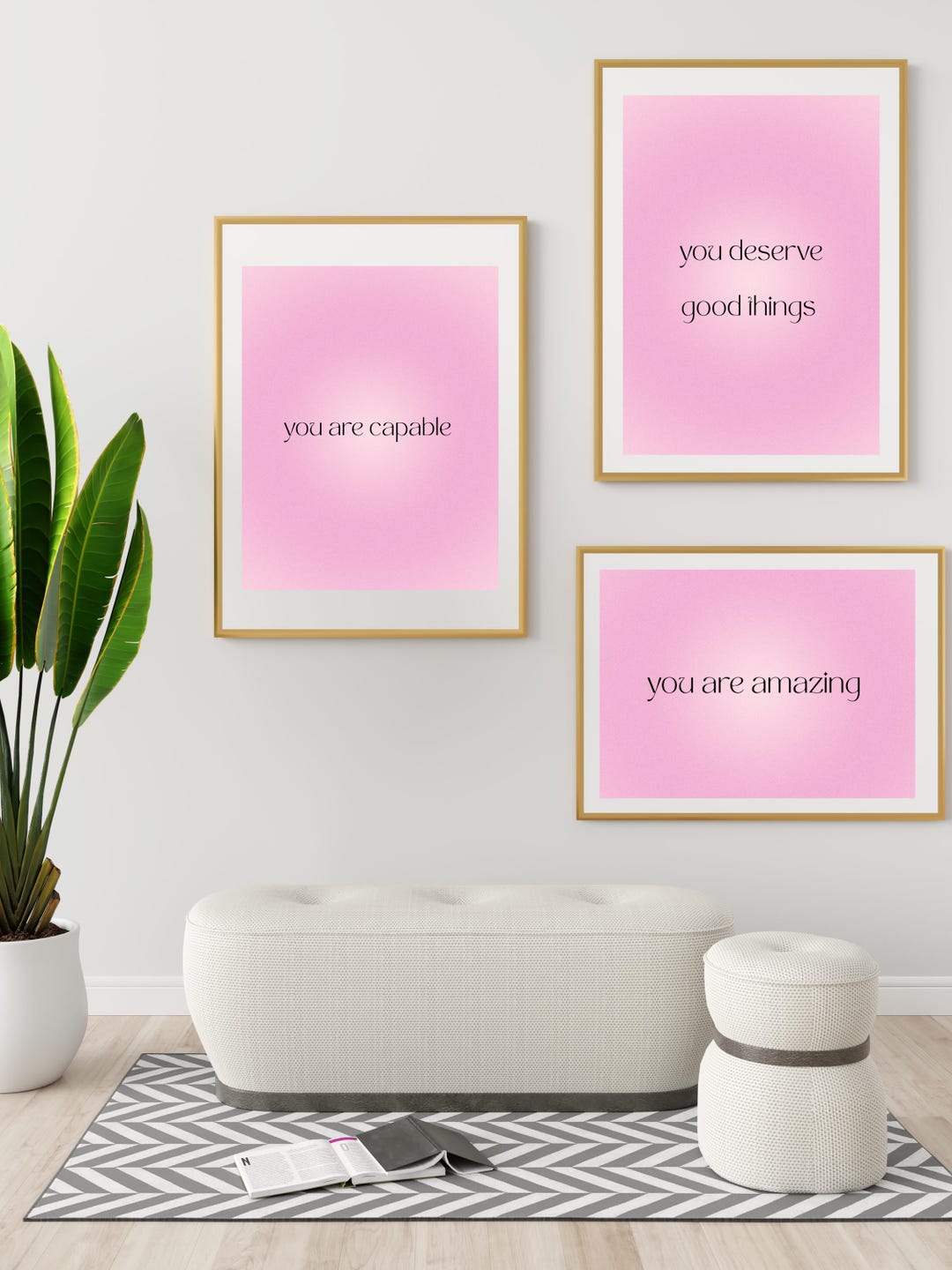 Pink Motivational Quote Print Set: Feminine Office Decor (digital ...