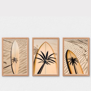 Surf Wall Art Set of 3 | Coastal Surfboard Prints | Summer Beach Aesthetic Posters | Surfing Wall Art Bundle | Digital Download | Minimalist