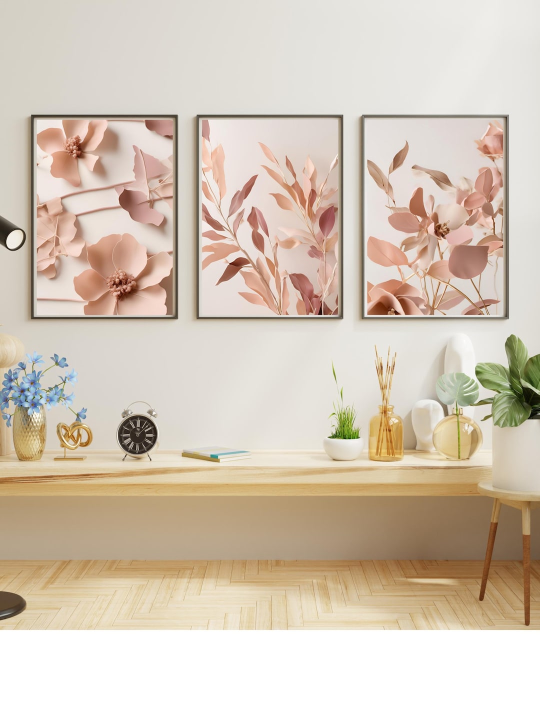 Pink Botanical Prints Set of 3, Floral Wall Art, Pink Flower Printables ...