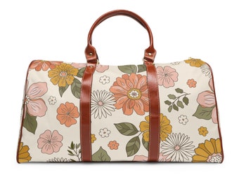 Weekender Bag, Waterproof Travel Bag, Floral Overnight Bag, Waterproof Weekender Bag With Flower Design, Travel Bag, Oversized Getaway Tote