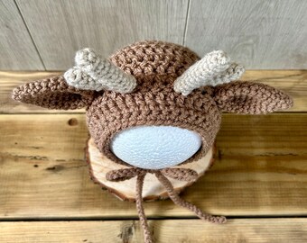 Crochet Deer Bonnet: Handmade Woodland Animal Reindeer Hat - Etsy